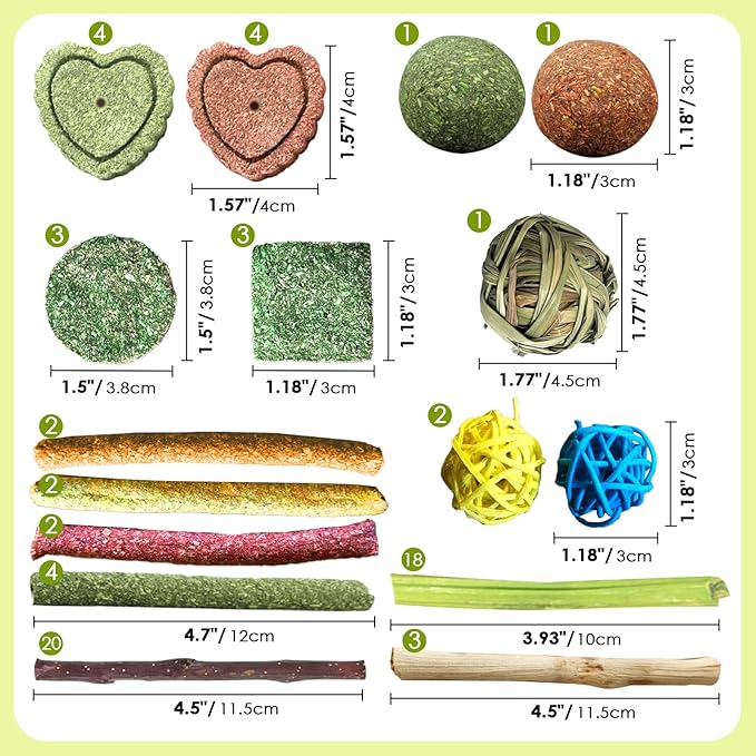 72Pcs Bunny Chew Toys with Applewood Hanging Strings, BunnyTreats for Rabbits Bunny Toys for Teeth, Papaya Stem, Timothy Stick, Apple Sticks, Sweet Bamboo, for Guinea Pig, Hamster, Chinchilla, Rat