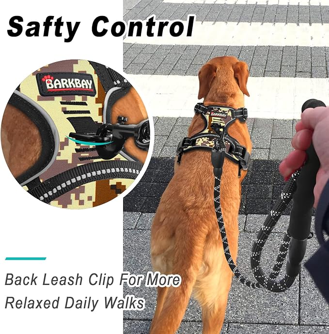 BARKBAY No Pull Dog Harness Large Step in Reflective Dog Harness with Front Clip and Easy Control Handle for Walking Training Running(Desert camo,M)