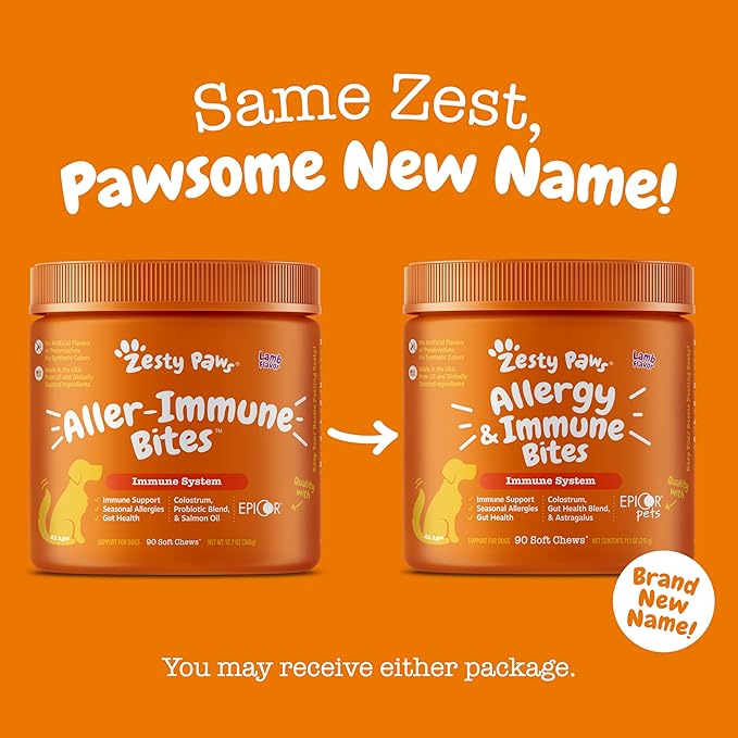 Zesty Paws Dog Allergy Relief Chews, Dog Probiotics for Itchy Skin and Ears, Lamb, 90ct