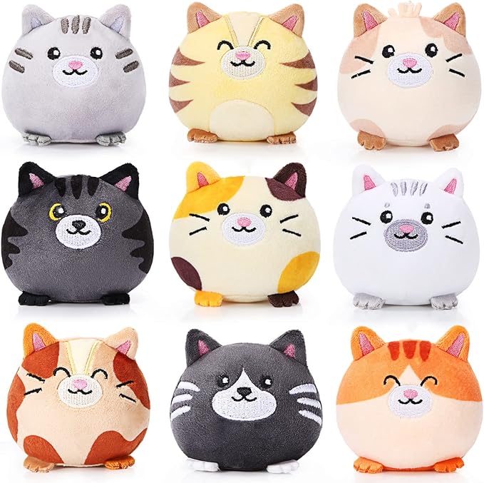 Libima 9 Pcs Mini Stuffed Animals Gifts 3.15 Inch Small Plush Keychains Cute Ornaments Bulk Toys for Baby Shower Birthday Party Gift Bags Fillers Valentines Easter Basket Stuffers(Cat)