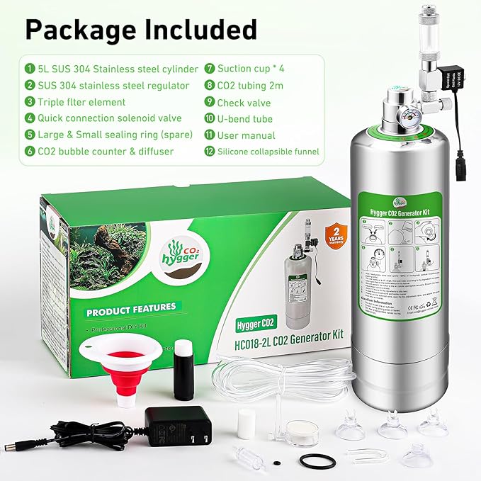 Pro 5L Aquarium CO2 Generator System, Complete Carbon Dioxide Reactor Kit with Regulator and Needle Valve for Aquarium Plants Tanks