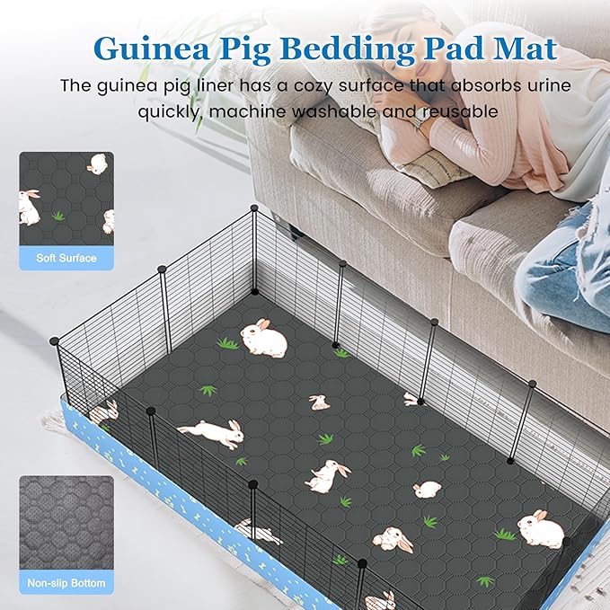 Guinea Pig Cages with Tarp and Reusable Bedding Pee Pad Liner, 24" x 48" Large Guinea Pig Playpen C&C Rabbit Bunny Cage Indoor for 2 Small Animal