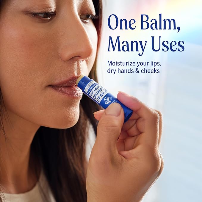 Dr. Bronner's - Organic Lip Balm (Peppermint, 0.15 ounce, 6-Pack) - Made with Organic Beeswax and Avocado Oil, For Dry Lips, Hands, Chin or Cheeks, Jojoba Oil for Added Moisture, Cooling and Hydrating