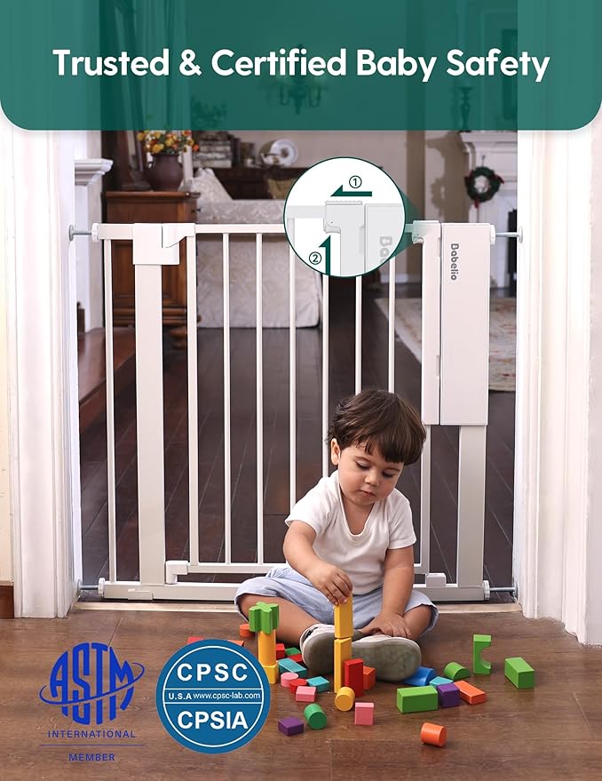 Babelio Smart Infrared Auto-Unlock Baby Gate for Doorways & Stairs, Auto Close Dog/Pet Gates for House, Pressure Mounted | Easy Install | No Drilling | Walk Thru Door (White, 30.3-47.2" W, 30" H)