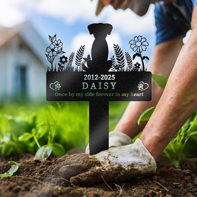 Personalized Pet Grave Markers Dog, Outdoor Waterproof Dog Grave Marker with Custom Name & Years, Metal Pet Headstone Memorial for Dogs, Sympathy Gift for Dog Loss (Style 3)