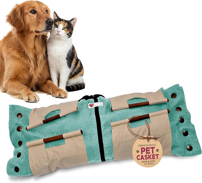 Cocoon® - Eco-Friendly Pet Burial & Cremation Ceremony Kit (Premium Wool) - Casket for Dogs and Cats (Choose Size & Color) (Large, Aqua)