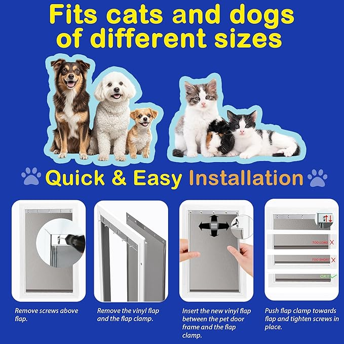 2 Pack Large Dog Door Replacement Flaps with Screws, Compatible with Petsafe Freedom Doggie Doors, PAC11-11039 10 1/8" X 16 7/8" Magnetic Closure, Weather Resistant Flexible (Smoky Translucent)