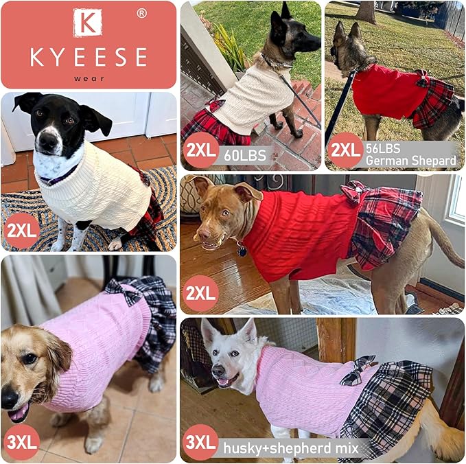 KYEESE Dog Sweater Pullover Dog Sweaters for Large Dogs Soft Turtleneck Pet Sweater Dress with Bowtie Stretchy Knitwear Pets Sweaters Thick Dogs Clothes Warm Comfy Pet Coats, Brown, XXX-Large
