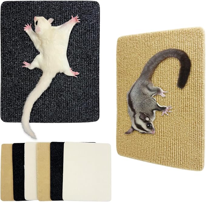 BNOSDM 6 Piece Sugar Glider Toys, Self-Adhesive Sugar Glider Climbing Mats Cage Accessories Set for Scratching Claws Sharpening Pads for Wall or Furniture Saving Space