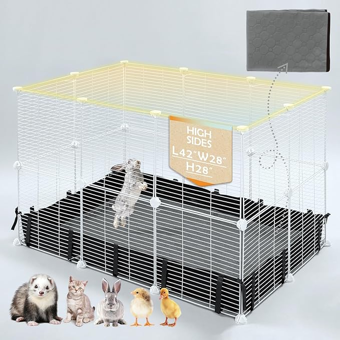 MEEXPAWS Guinea Pig Rabbit Cages Small Animal Playpen with Waterproof PVC Liner and Washable Pee Pad, C&C Cage for Guinea Pigs,Bunny,Kitten, Hedgehog,Hamsters,Ferret Indoor Enclosure Wire Yard Playpen