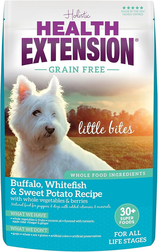 Health Extension Grain Free Buffalo & Whitefish Little Bites Small Kibble Formula with 30+ Superfoods and Probiotics for Teacups, Toys & Miniature Dogs (3.5lb)