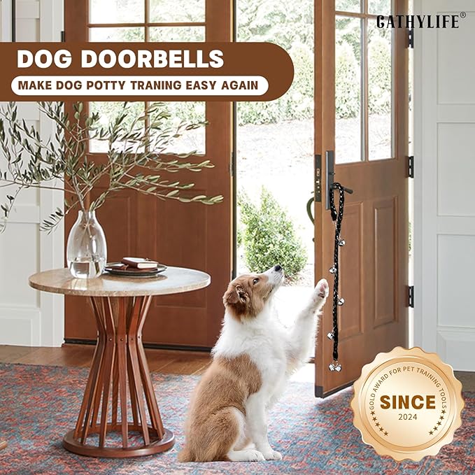 Dog Doorbells for Potty Training, Poly Urethane Puppy Door Bells, Hand-woven Dog Bells for Dog Training, Extra Loud Bells for Door Knob, Ring to Go Outside Doggie Pet Supplies. (Black twist)
