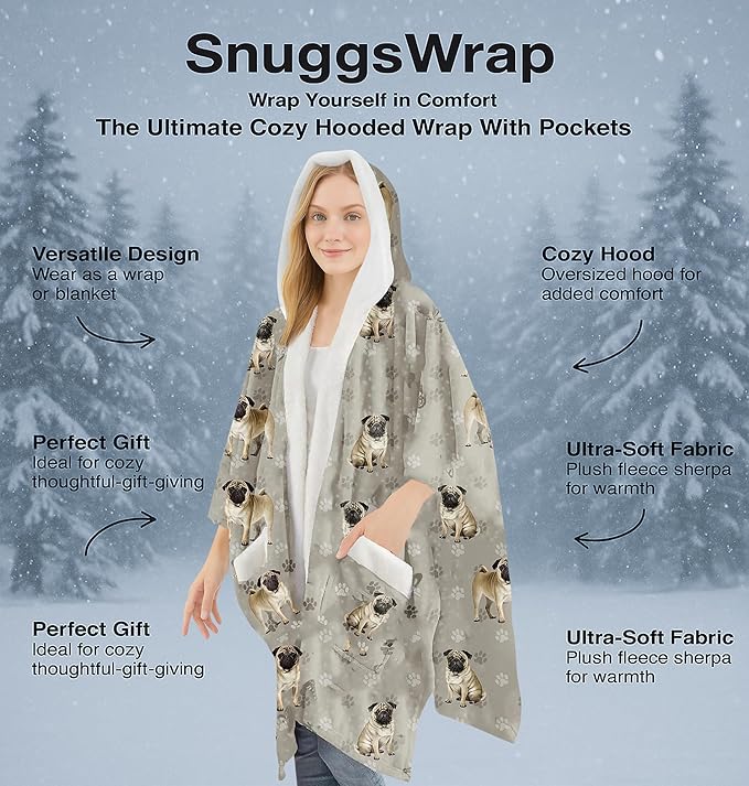 E&S Pets Sherpa Wearable Blanket Hoodie for Women – Soft Fleece Snuggs Wrap – 32 Dog & Cat Breeds – Warm Pet Lover Gifts