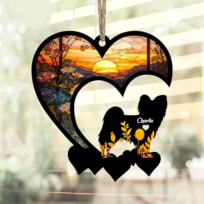 Lovely POD Papillon Suncatcher Ornaments, Personalized Papillon Memorial with Name, Dogs Loss Ornaments, Dog Remembrance Gift, Dog Memory Ornament, Loss of Dogs Sympathy Gifts