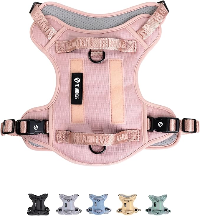 2025 New Edition, Fei & Eve Classic Dog Harness - Quick-Release Buckles | 3-Point No-Pull Control | Heavy-Duty 900D Nylon | Dual Safety Handles | Breathable Mesh | Adjustable Fit | Large,Pink