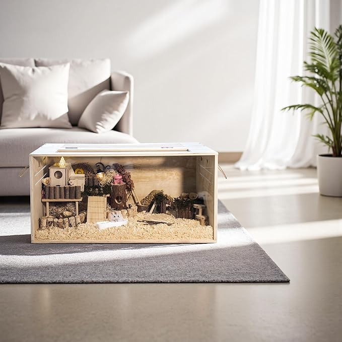 Pine Small Animals Houses&Habitats Chewproof, 32" Pine Guinea Pig Cage Hamster Cage for Small Animals (32" Medium, Normal)