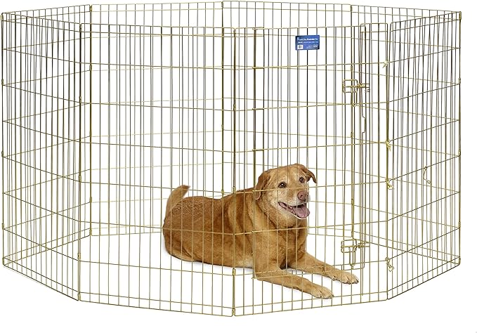 MidWest Homes for Pets Folding Metal Dog Exercise Pen, Indoor/Outdoor Playpen with Door, 16 Sq Feet of Play Space, 42-Inches Tall, Gold Zinc