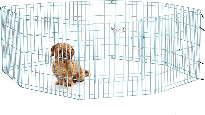 MidWest Homes for Pets Folding Metal Puppy/Dog Exercise Pen, Indoor/Outdoor Playpen with Door, 16 Sq Feet of Play Space, 24-Inches Tall, Blue