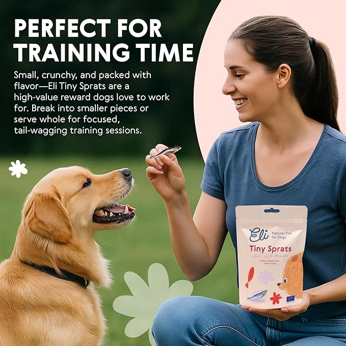 Eli Tiny Sprats – Natural Dog Treats, Whole Small Fish, High in Protein and Omega-3, Grain Free, Single Ingredient, No Additives, Gluten Free, Air Dried, Training Snack or Meal Topper – 3 Pack
