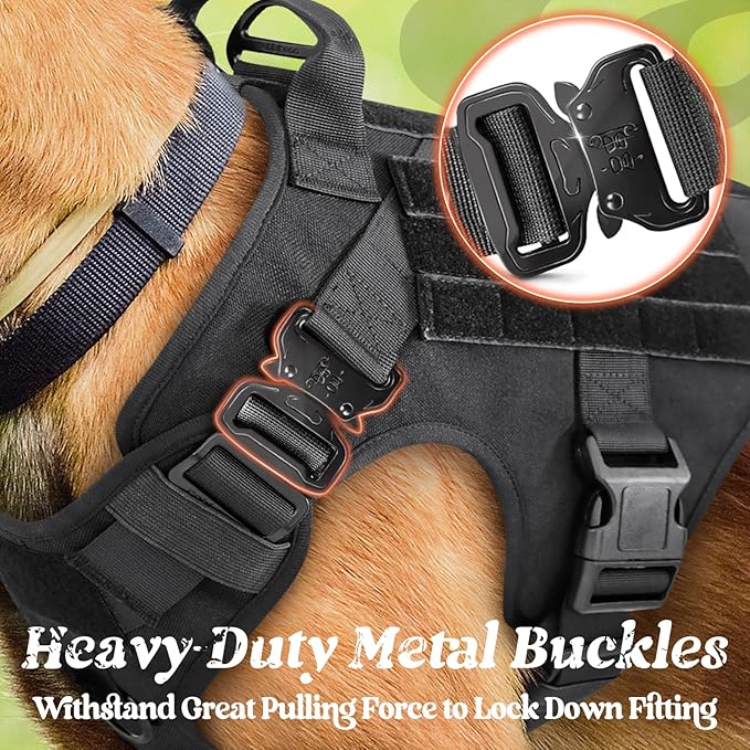 rabbitgoo Tactical Dog Harness for Large, Heavy Duty Pet Harness with Handle, No-Pull Service Vest Large Breed, Adjustable Military Dog Vest for Training Hunting Walking, Black, L