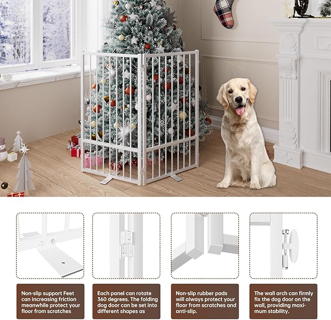 2 Panels Full Metal Freestanding Dog Gates, 40” W x 36” H Folding Pet Gate Fence with Support Feet for Indoor,Stairs, Hallways and Doorways(White)