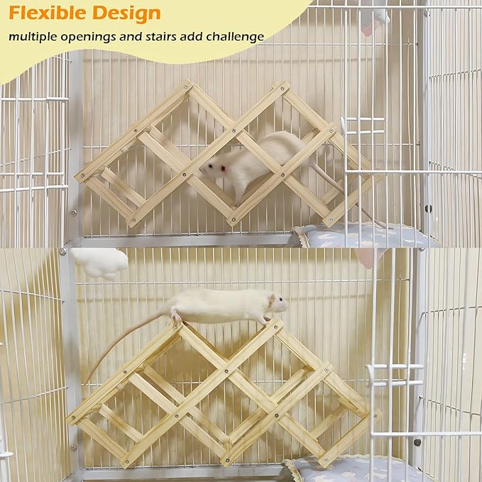 Wooden Rat Climbing Toys, Natural Pet Rat Cage Accessories Climbing Ladder, Fancy Rats Enrichment Toy Activities, Hanging Rodent Toys for Pet Rats in Cage Playing Chewing (M, 2pcs)