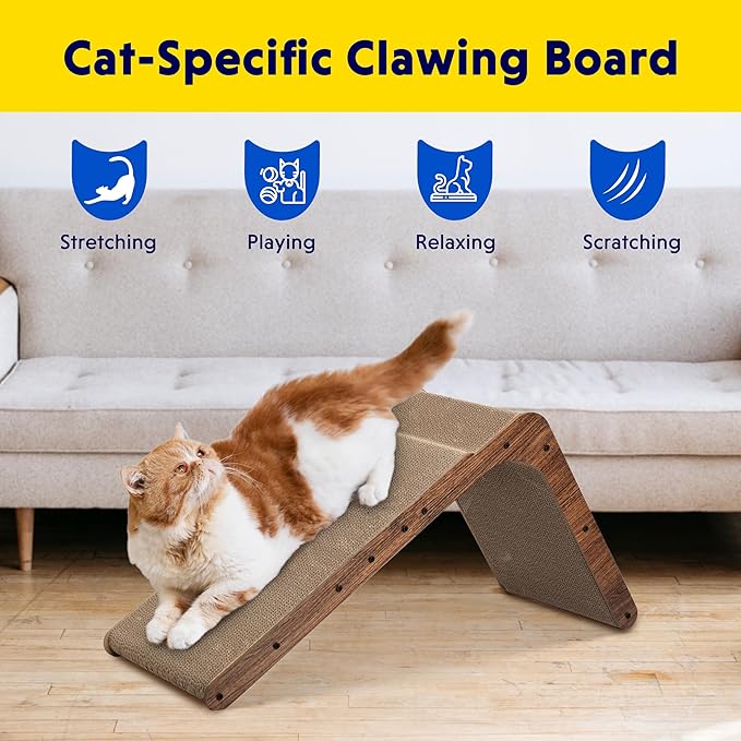 Simple Deluxe Cardboard Cat Scratcher with Cat Toys Ball Track, 24 Inches L-Shaped Scratch Pad, Cardboard Lounge Bed, Stable and Durable, Furniture Protector, Reversible