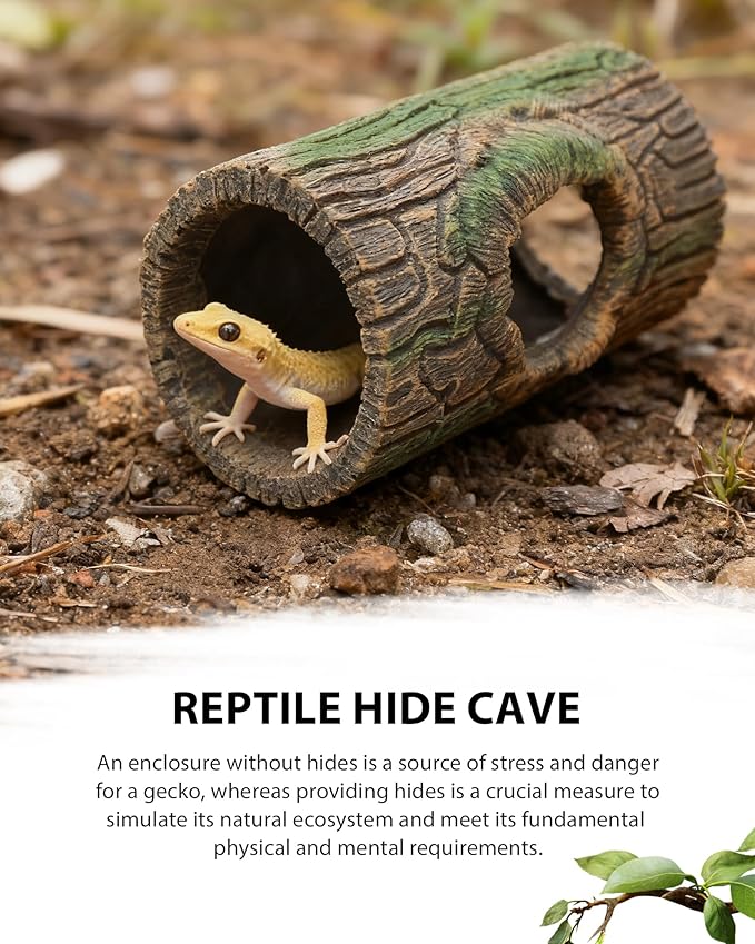 Magnetic Crested Gecko Hide - Resin Hollow Log Cave, Reptile Hide Cave, Reptile & Amphibian Habitat Hideouts, Terrarium Decor