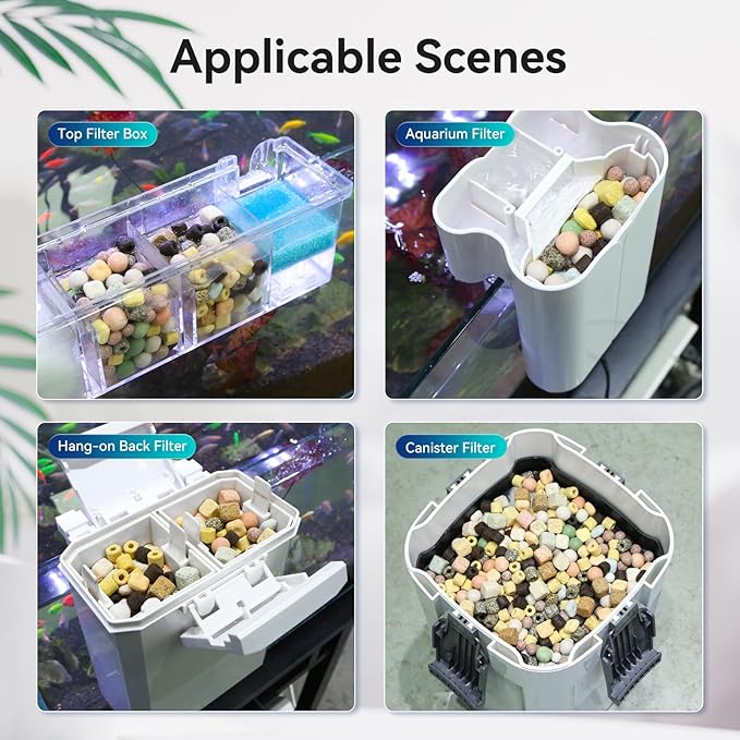 12-in-1 Aquarium Filter Media for Freshwater & Marine Tanks, Bio Filter Mix with Ceramic Rings & Bio Balls, Helps Maintain Clear Water for Sump, Pond & Koi Fish Tanks