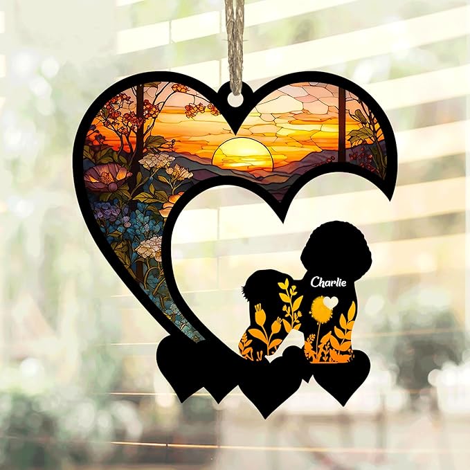 Lovely POD Bichon Frise Suncatcher Ornaments, Personalized Bichon Frise Memorial with Name, Dogs Loss Ornaments, Dog Remembrance Gift, Dog Memory Ornament, Loss of Dogs Sympathy Gifts