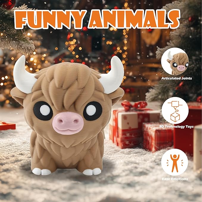 5.5IN 3D Printed Animals for Kids' Room Decor, Adorable 3D Printed Toys for Birthday Gifts and Party Favors, Unique 3D Printed Stuff for Desk Organizers and Creative Collections (Highland Cattle)