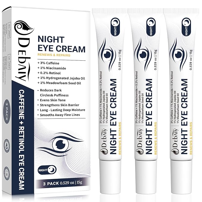 3% Caffeine Eye Cream for Dark Circles Puffiness & Bags Under Eyes Night Cream (3 Pack 15g Each)