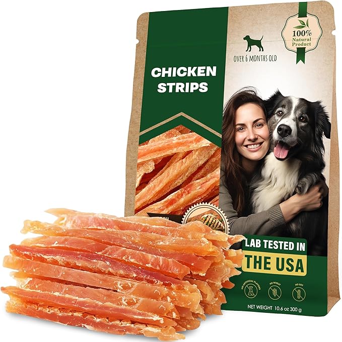 Dog Treats Chicken Jerky Strips 10.6 oz - Human Grade Meat Sticks - Natural Pet Dried Snacks Rawhide - Free - Long Lasting Chews for Large & Small Dogs - Best for Training & Healthy Teeth