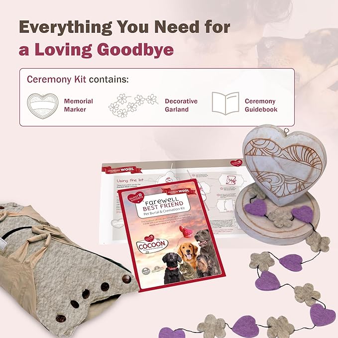 Cocoon® - Eco-Friendly Pet Burial & Cremation Ceremony Kit (Premium Wool) - Casket for Dogs and Cats (Choose Size & Color) (Large, Natural)
