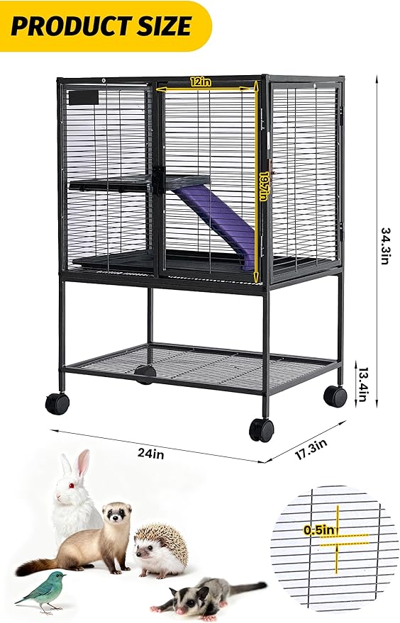 Garvee Metal Small Animal Cage,34 ''H Multi-Level Ferret Cage for Small Animals - Large Hamster Cage with Ramp, Extra Storage Stand, RemovableTray for Chinchilla, Rabbit, Guinea Pigs, Hedgehog, Gerbil