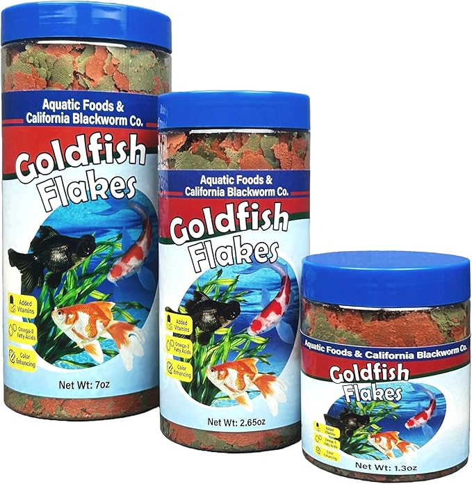 Aquatic Foods Inc. Goldfish Flakes, 42% Protein Premium Goldfish Flakes for Aquarium and Pond Fish. Also Good for Koi 7.0oz Canister