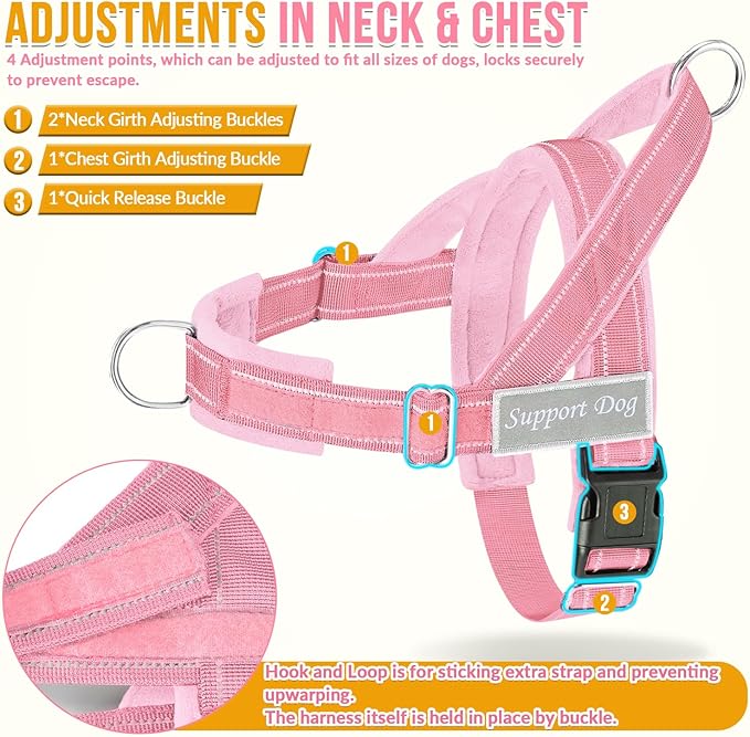 Lukovee No Pull Dog Harness & Leash Set - Heavy Duty Dog Vest Harness with Soft Padded for Medium Large Dogs, Adjustable Reflective Tactical Pet Harness for Easy Walk and Training (S, PI)