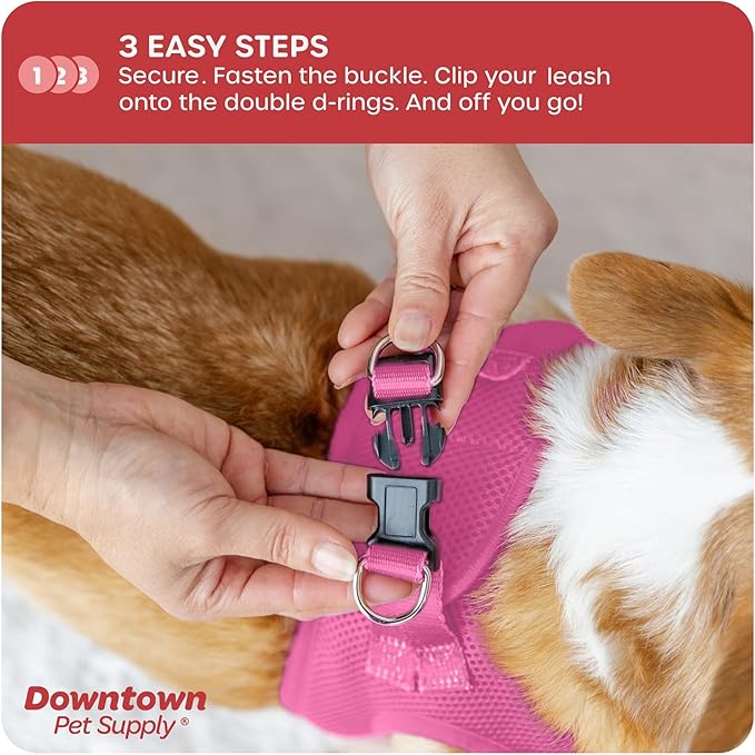 Downtown Pet Supply Step-in Dog Harness – No Pull, Adjustable Padded Mesh with Reflective Trim, Secure Buckle Strap – Comfortable & Breathable Small Dog Harness, Large, Pink