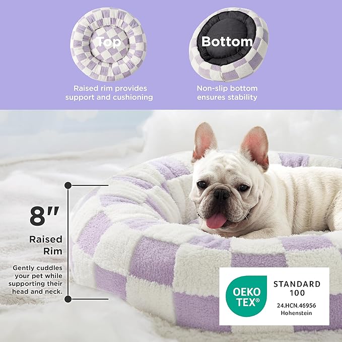 LE SURE Donut Medium Dog Bed - Round Cat Beds for Indoor Cats Calming Christmas Bed Present for Pets, Cute Modern Beds with Jacquard Shaggy Plush & Anti Slip Bottom, 30 Inch, Purple