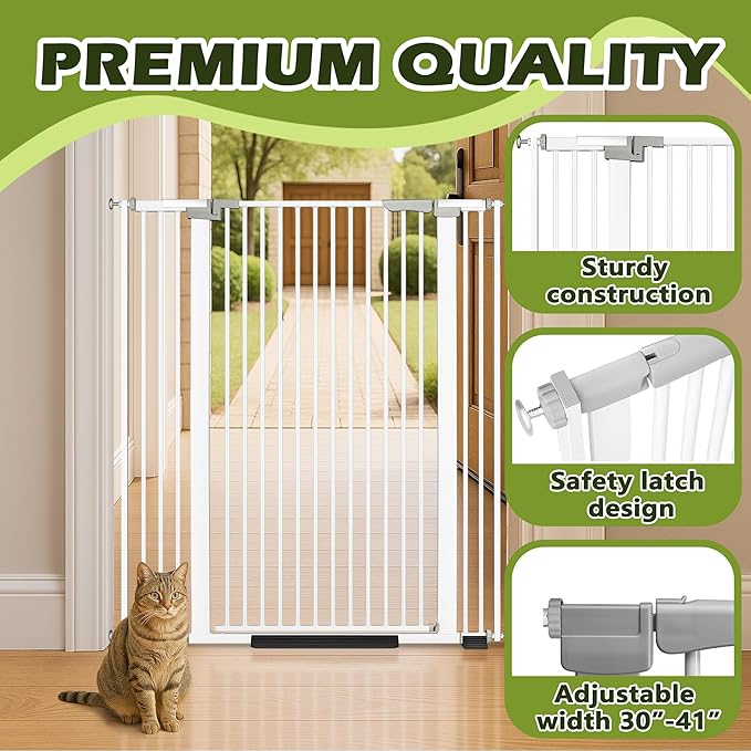 52" Extra Tall Cat Gate for Doorway,30"-41" Adjustable Width Pet Gate, Auto Close Pet Gate Include 2.75" and 5.5" Extension Kits,Pet Gate Indoor No Drilling for Doorways and Kitchen