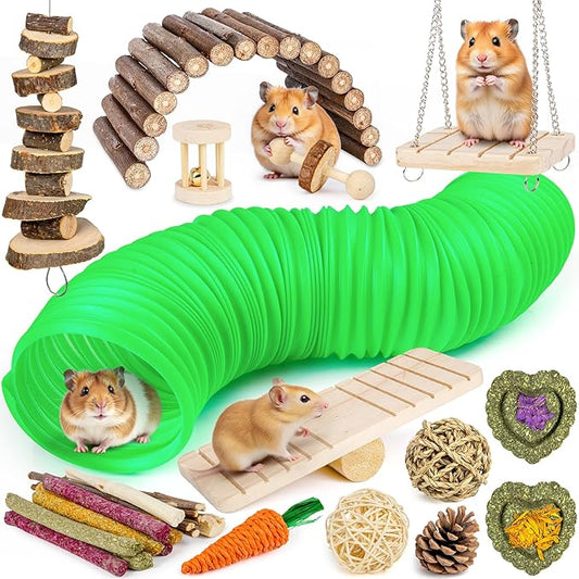 Sofier Hamster Guinea Pig Toys Set Cage Accessories Natural Chew Toys Teeth Rat Chinchilla Rabbit Bunny Rodents Hamster Hideout Ball Enrichment