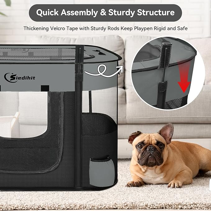 Dog Cat Playpen, Pet Puppy Portable Pens for Outdoor Travel Crate, Indoor After Surgery Use, Foldable Dog Kennel Tent for Rabbit or Small Animals and Tent Stakes (Dark Grey, Small)