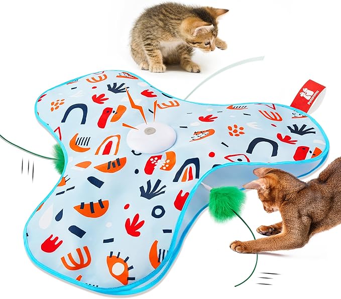 Potaroma Hide and Seek Interactive Cat Toys, Moving Concealed Wand Feather, Automatic Chargeable Indoor Kitten Exercise Kicker, Mouse Squeaky, Floral Cover