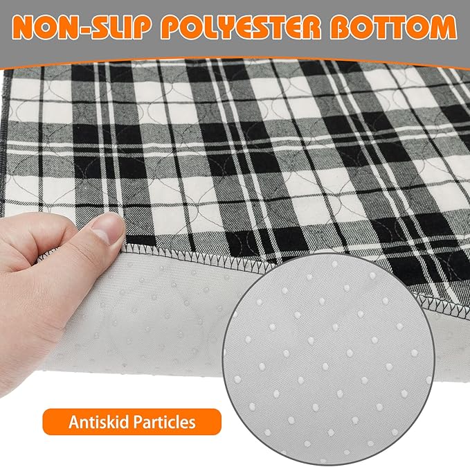 KOOLTAIL Washable Pee Pads for Dogs - Waterproof & Non-Slip Plaid Puppy Potty Training Pads, Reusable Whelping Pads, Dog Food Feeding Mat,Black & Grey
