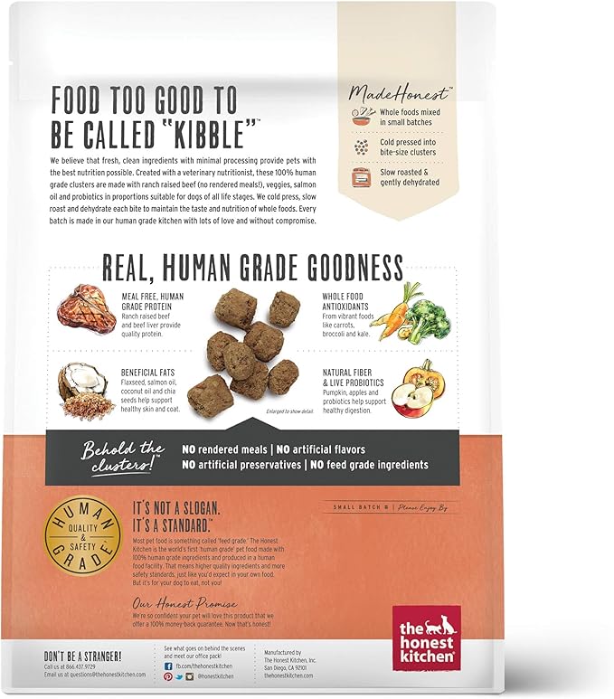 The Honest Kitchen Human Grade Whole Food Clusters Dry Dog Food - Grain Free Beef 5 lb Bag
