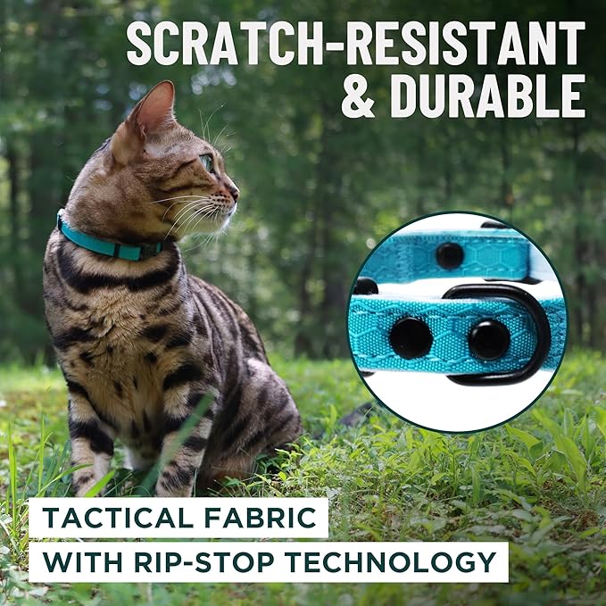 OutdoorBengal Green Cat Collar Breakaway, Soft Padding for Medium to Large Cats - Durable Heavy Duty Tactical Fabric, Comfortable, Quick Release Breakaway Cat Collars, No Bell Collar (Green, Adult)