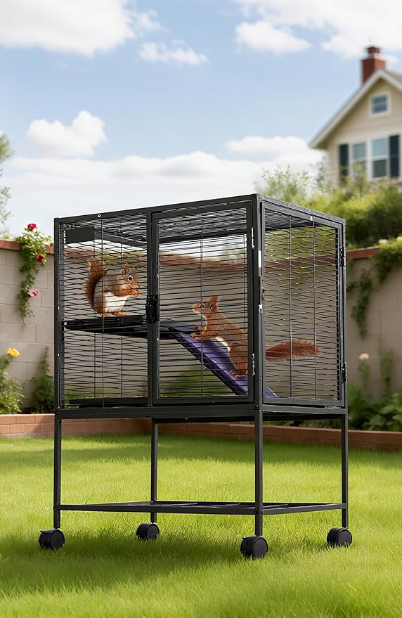 Garvee Metal Small Animal Cage,34 ''H Multi-Level Ferret Cage for Small Animals - Large Hamster Cage with Ramp, Extra Storage Stand, RemovableTray for Chinchilla, Rabbit, Guinea Pigs, Hedgehog, Gerbil
