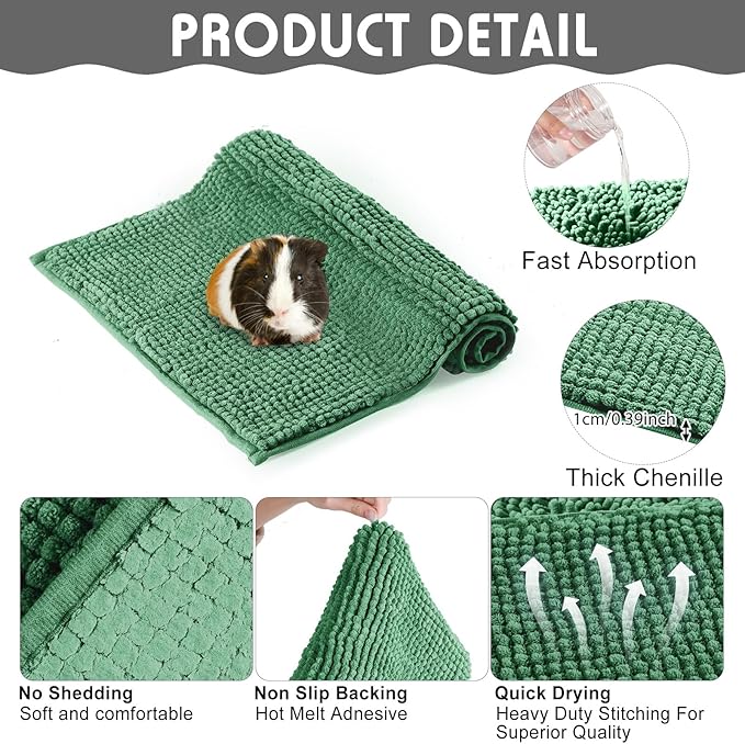 Amylove 4 Pcs Guinea Pig Cage Liner Guinea Pig Bedding Dog Door Mat for Muddy Pet Paws Washable Chenille Pee Pads Small Animal Sleeping Bed for Bunny Hamster(12 x 12 Inch,Square,Mixed Color)