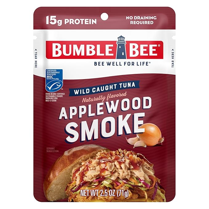 Bumble Bee Applewood Smoke Seasoned Tuna, 2.5 oz Pouch - Ready to Eat - Wild Caught Tuna Packet - 15g Protein per Serving - Gluten Free