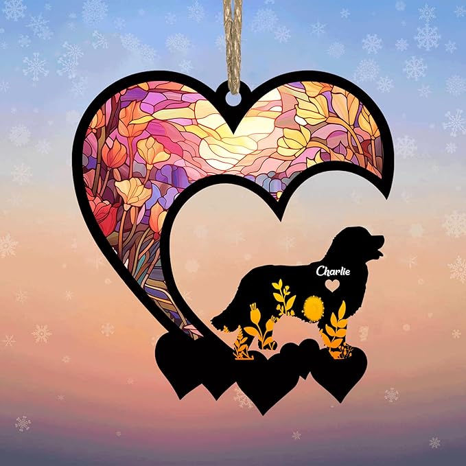 Lovely POD Bernese Mountain Dog Suncatcher, Personalized Memorial with Name, Remembrance Gift - Dog Loss Sympathy Suncatcher